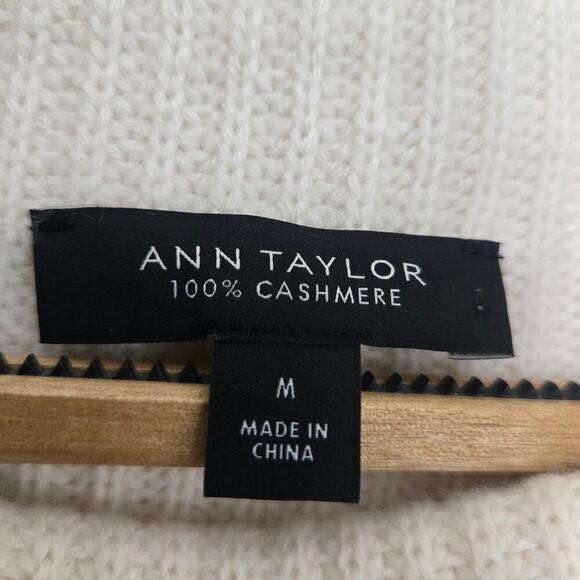 Ann Taylor 100% Cashmere Colorblock Mock Turtleneck Sweater M Soft Cozy Neutral - Picture 4 of 9